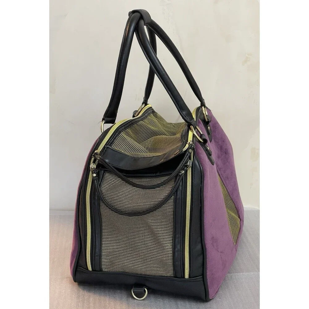 Pet Carrier Juicy Style Royalty Purple Velour Gold Mesh Small Dog Cat Travel Bag